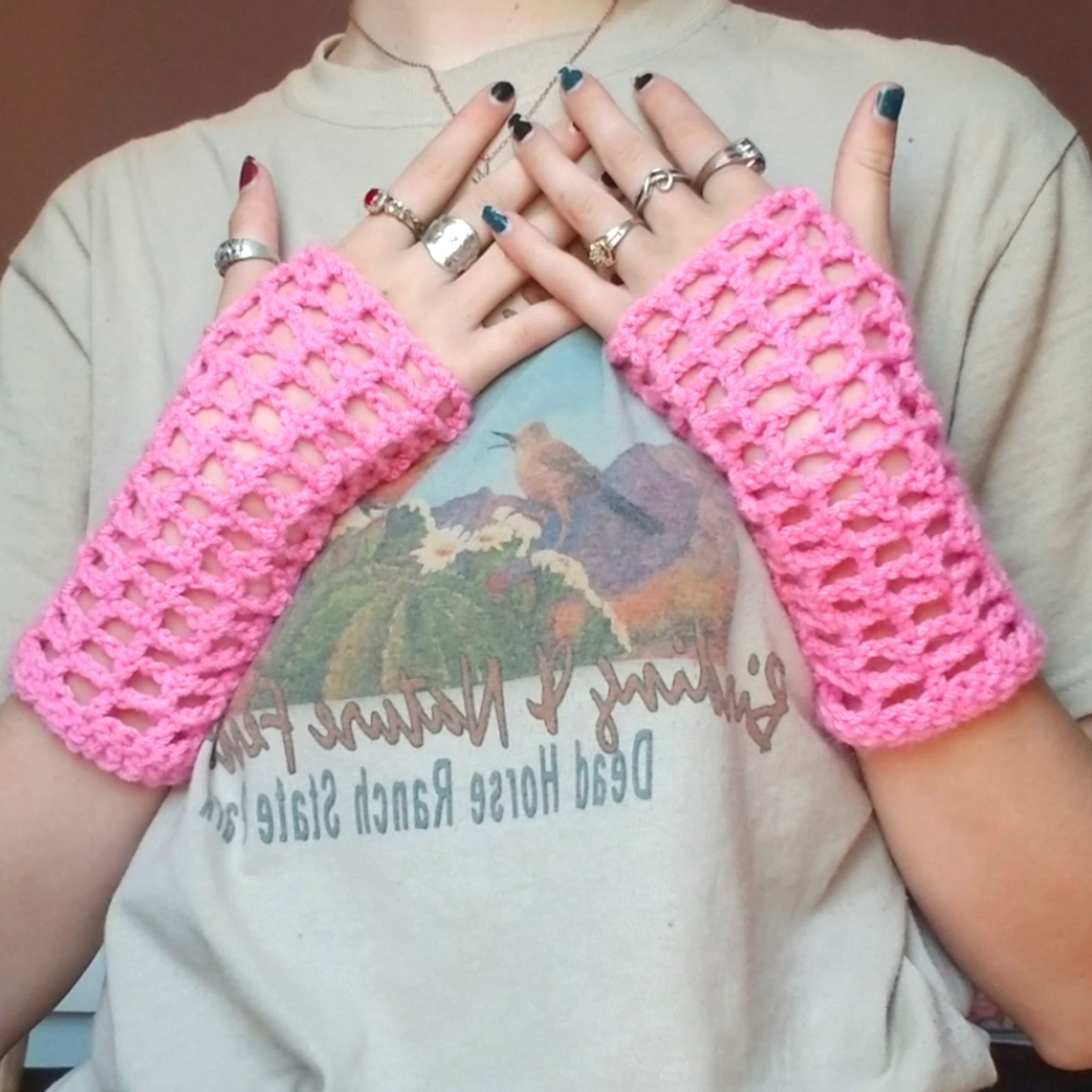 Bright Pink Fingerless Gloves